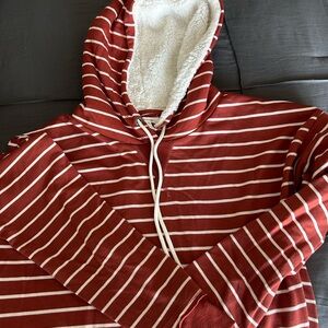 Maurices Rust Striped Sherpa Lined Hoodie size Medium